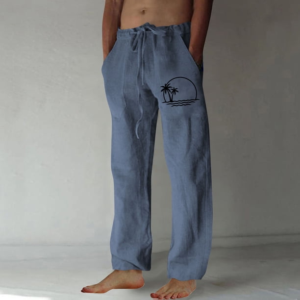 Puntoco Pantalones casuales largos para hombre, pantalones casuales con estampado de moda para hombre, cintura elástica con bolsillos, pantalones deportivos