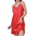 thumbnail image 3 of Defitshape Women's Silk Nightgown Summer Lace Short Pajama Dresses Satin Sleep Dress V Neck Spaghetti Strap Chemises Backless Sleepwear Sleeveless Nightie Sexy Lingerie Red XX-Large, 3 of 5