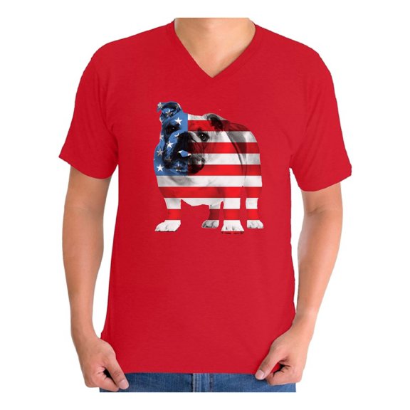 Awkward Styles Men's USA Flag Bulldog American Patriotic Graphic V-neck T-shirt Tops 4th Of July Gifts