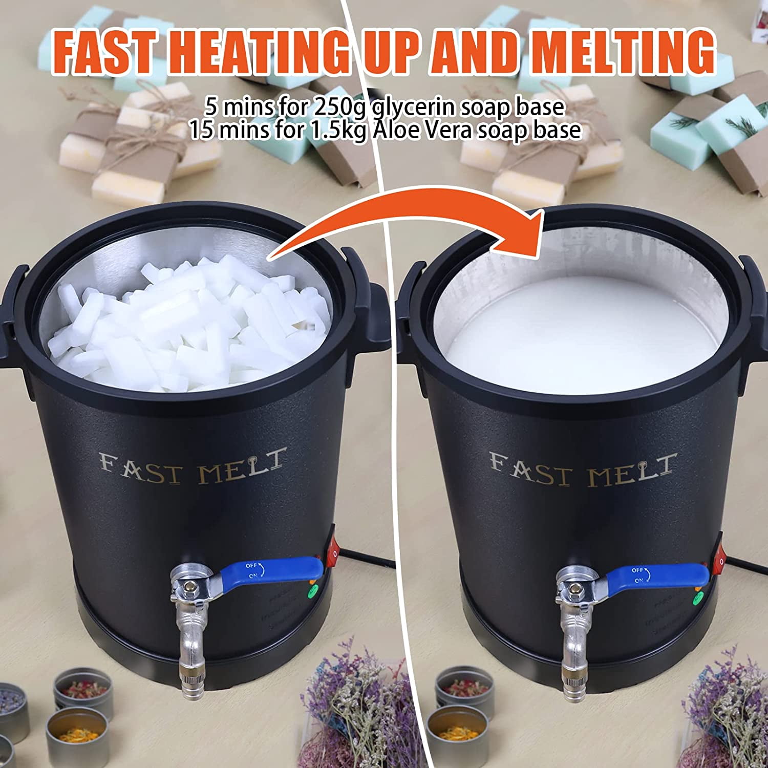 FAST MELT 3L Melter for Soap and Wax, Soap Making Kit with Temperature Control, Commercial Furnace