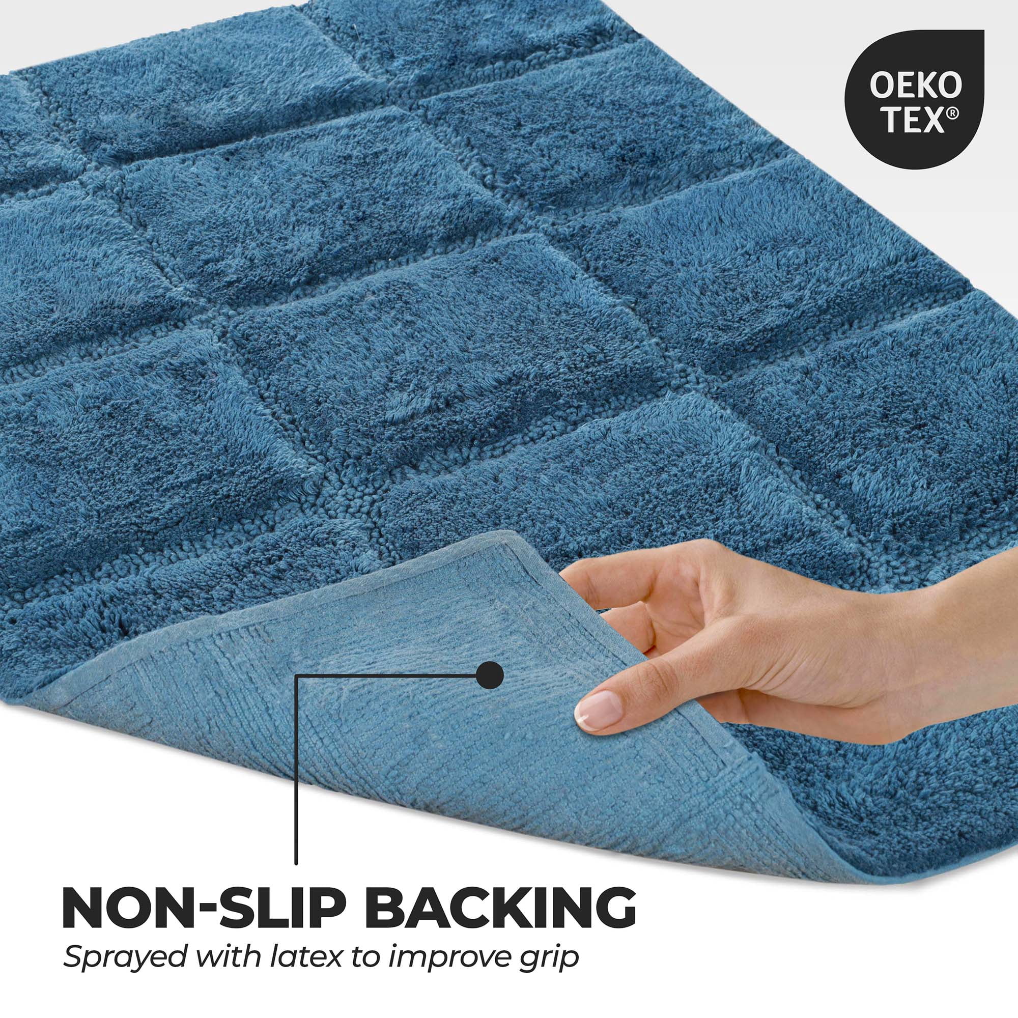 Superior Non-Slip Washable Bath Rug Set, 20" x 30", 24" x 36", Sapphire