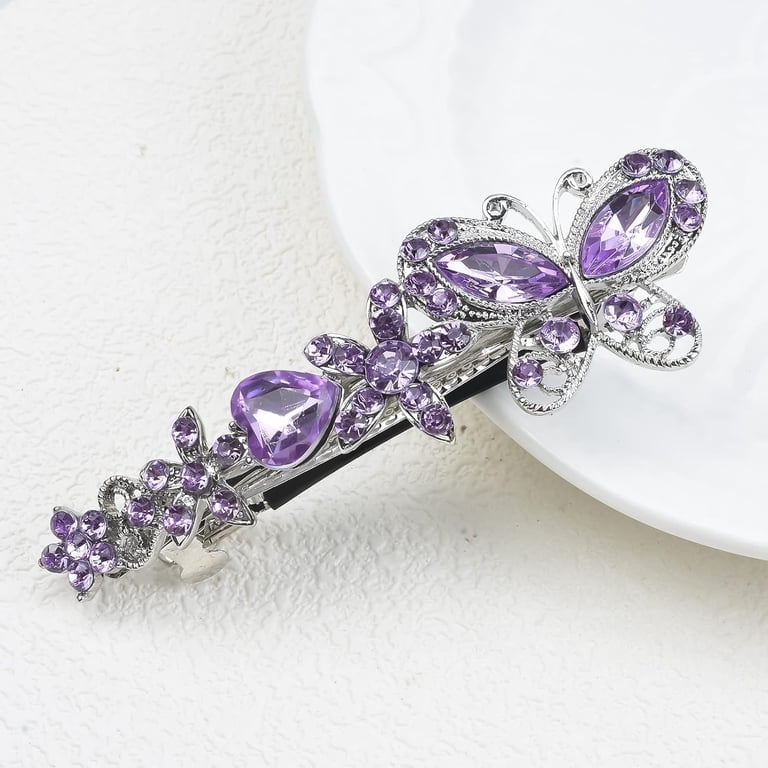 3 90s made in France barrettes Hair Clips crystal lucite Vintage Purple Clear Acrylic Lucite Hair Barrette 90s Silver  main image 2