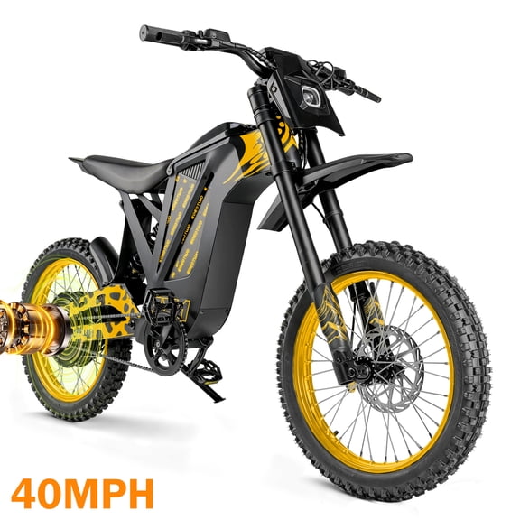EOEOTWO EX1 Adult Electric Dirt Bike 3000W Brushless Motor, 48V 25Ah, Up to 50 Miles, 40MPH Max Speed 17"Off‑Road tire , UL2849, Yellow