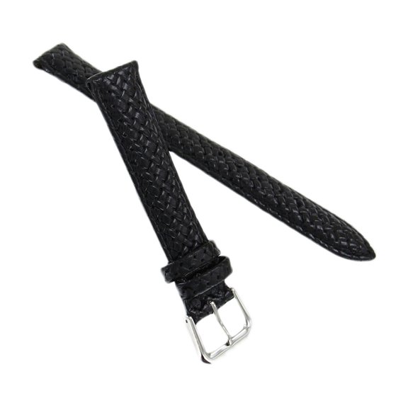 MS843 20mm Black Woven Braided Stitched Gen Leather Watch Band