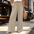 thumbnail image 2 of ClodeEU Women's High Waisted Smocked Waist Wide Leg Pants,Casual Flowy Summer Trousers with Pockets Beige,Women's Plus L, 2 of 9