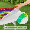 thumbnail image 4 of Tie Dye Round Vinyl Fitted Tablecloth with Elastic Edged, Waterproof Oil Proof Wipeable Table Cover for Indoor Outdoor Patio Table, Fits Round Tables Up to 40" - 44" Diameter, 4 of 6