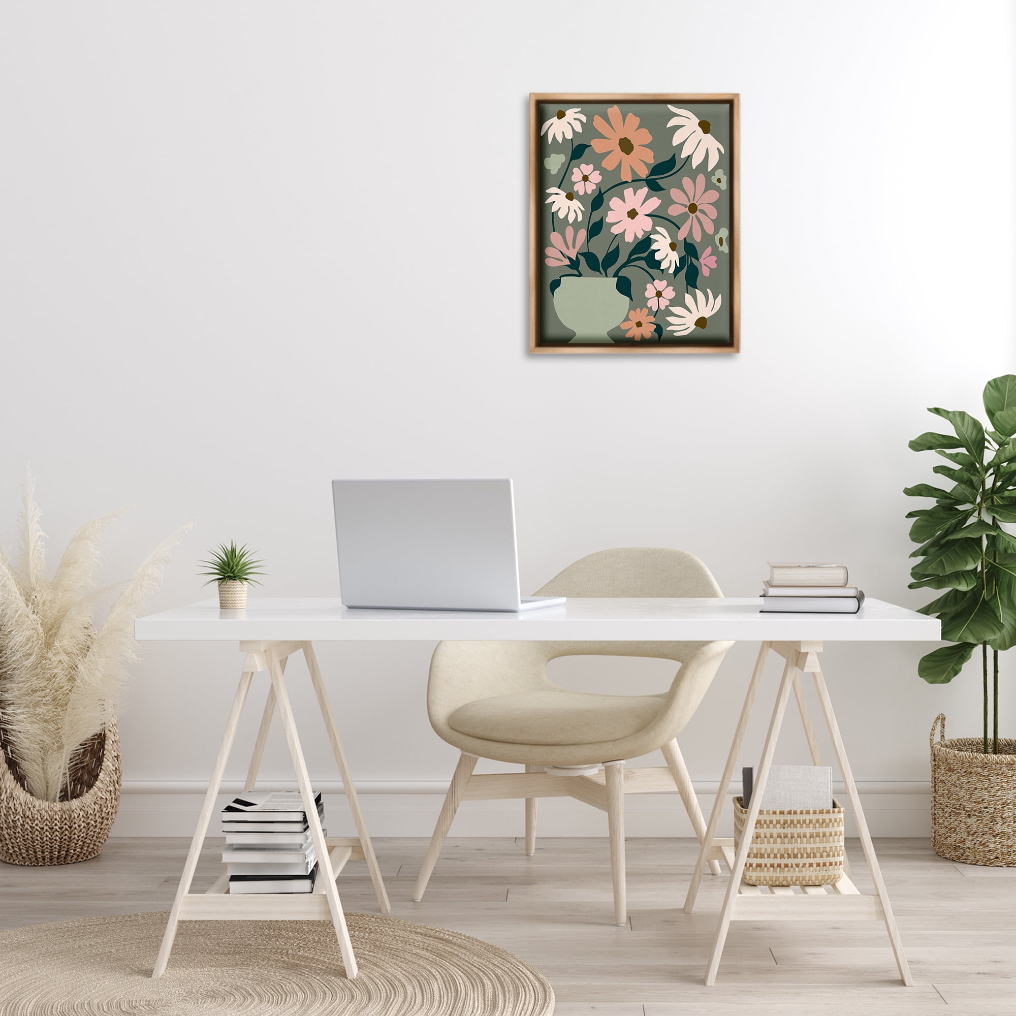 Stupell Industries Gerbera Daisy Bouquet Botanical & Floral Painting Brown Floater Framed Art Print Wall Art, 17 x 21