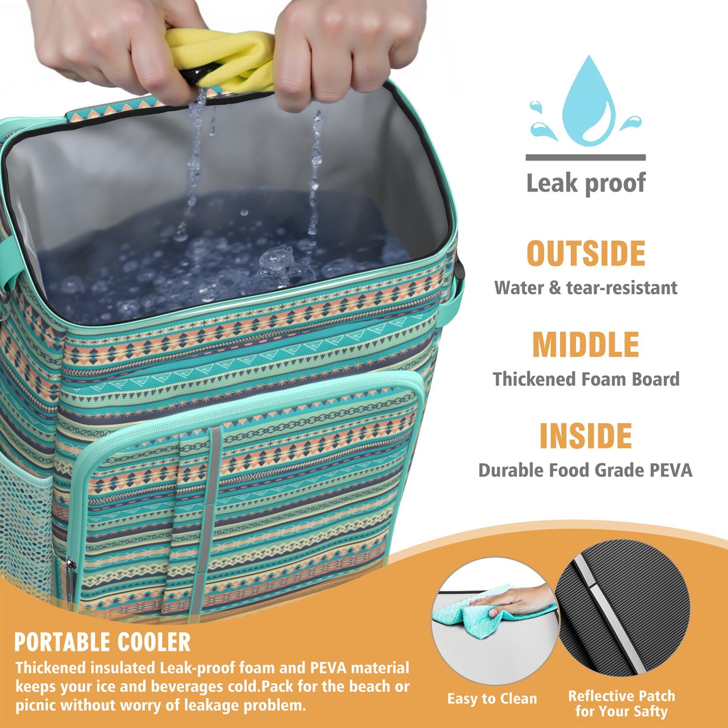 Travel Cooler Bag - Boho Bohemia Pioneer Flower Geometric Line Art Camping Beer Cooler Backpack with Bottle Opener- Waterproof Insulated Picnic Backpacks - Cooler Bag for Beach