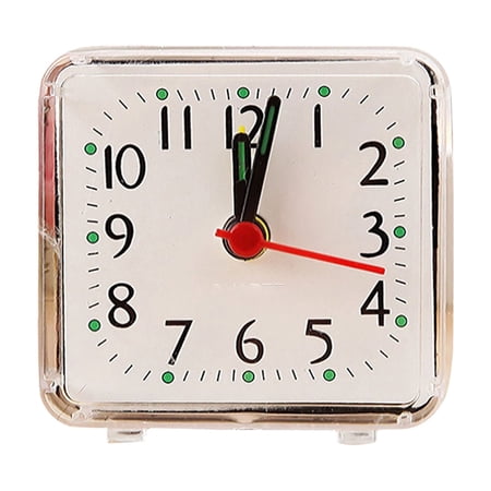 ZhangC Transparent Mini Square Alarm Clock, Mute Analog Ticking Operated Clocks, Battery Operated, Gifts for Family and Friends, Bedroom Desk Bedside Clock Home Decor