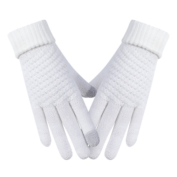 Fesfesfes Solid Knit Keep Plush Thickened Touchscreen On-Slip Soft Keep Warm Gloves Clearance Under $10