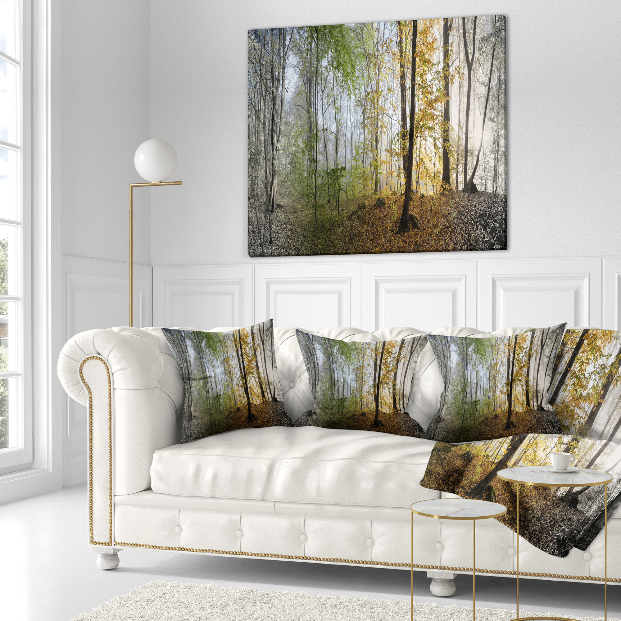 Designart Morning Forest Panoramic View - Landscape Photography Throw Pillow - 16x16