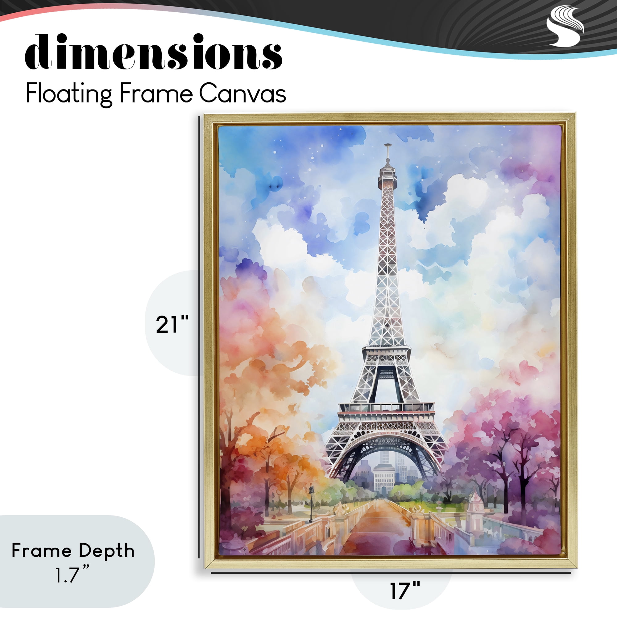 Stupell Industries Pastel Paris Springtime Tower Gold Framed Floater Canvas Wall Art, design by Creative Studio