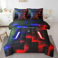 thumbnail image 1 of YST Ensemble de Literie Gaming Gamer, Motif Géométrique Néon à Carreaux, 7 Pcs, Taille Complète, 1 of 4