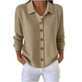 thumbnail image 2 of Sheghy Going Out Tops for Women 2026 Cool Season Hooded Button Up Knit Cardigan Solid Color Long Sleeve Outerwear Khaki M, 2 of 6