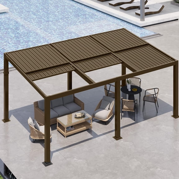 MELLCOM Gazebo 12x20 with Adjustable Galvanized Steel Roofs, All Aluminum Frame Permanent Pergola for Patio, Outdoor Freestanding Shelter, Dark Brown