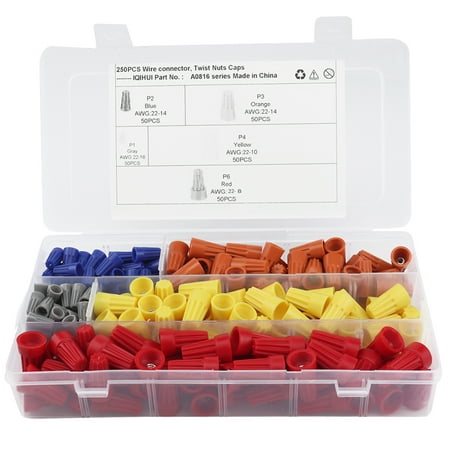 

250pcs Electrical Wire Connectors Screw Terminals with Spring Insert Nuts Caps Connection Assortment Set Auto Parts