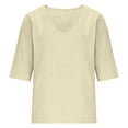 thumbnail image 6 of LIZUOJUN Women's Short sleeve T-shirt Linen Blend 3/4 Sleeve Blouse V Neck Casual Loose Solid Color Shirts for Women,Beige L, 6 of 7