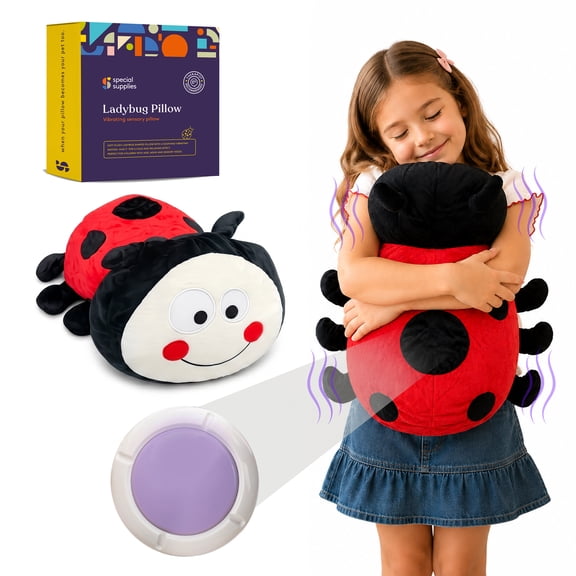 Special Supplies Ladybug Vibrating Pillow - Pressure Activated Calm for Kids and Adults - Sensory Toys for Toddlers, Minky Soft Cover with Stimulation Bumps