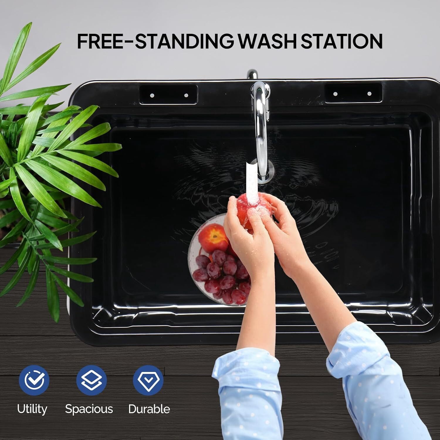 LINJH ,32.3"L x 22.4"W x 49.6"H Utility Sink with Removable Drainboard and Faucet for Laundry Black