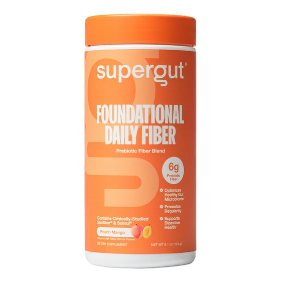 Supergut Foundational Daily Fiber Peach Mango Prebiotic Fiber Blend for Gut & Digestive Health, 6.1 oz, 18 Servings