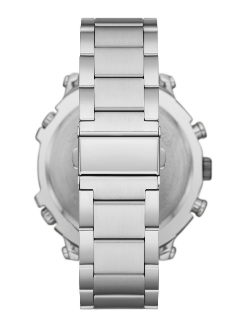 Folio Men's Gift Set; Silver Tone Bracelet Watch, Black Sunray