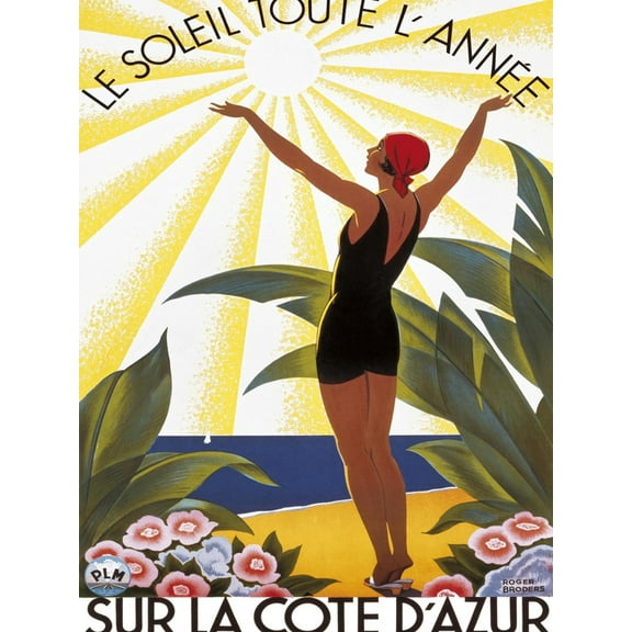 Art.com Sur la Cote d'azur Art Print by Roger Broders, 12" x 16"