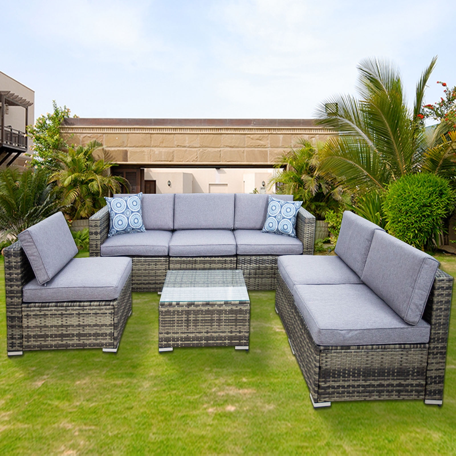 Rattan Garden Furniture Corner Sofa Set 7 Seat