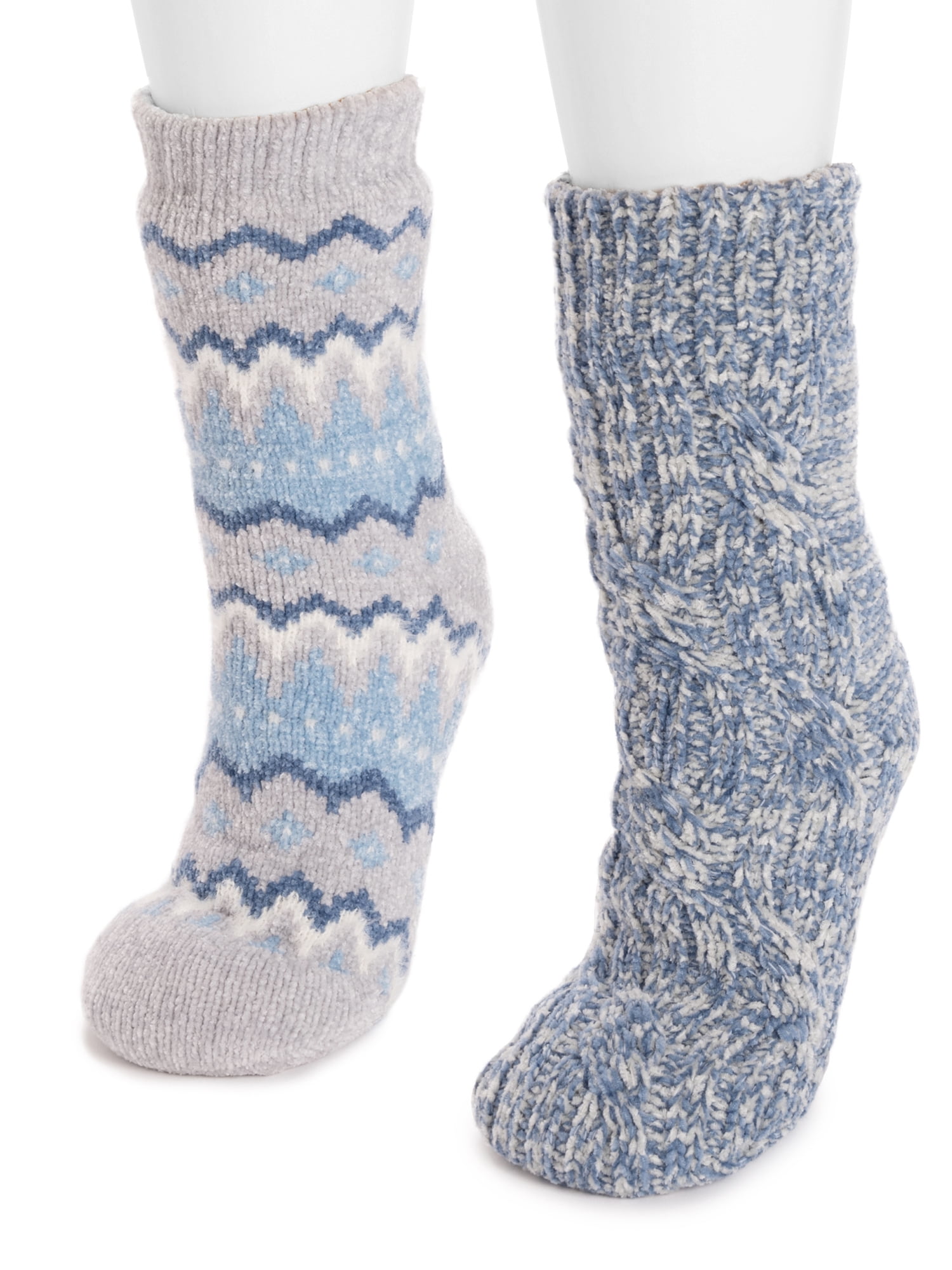 MUK LUKS Women's Tall Rib Cuff Cabin Socks, 2-Pack, S-XL