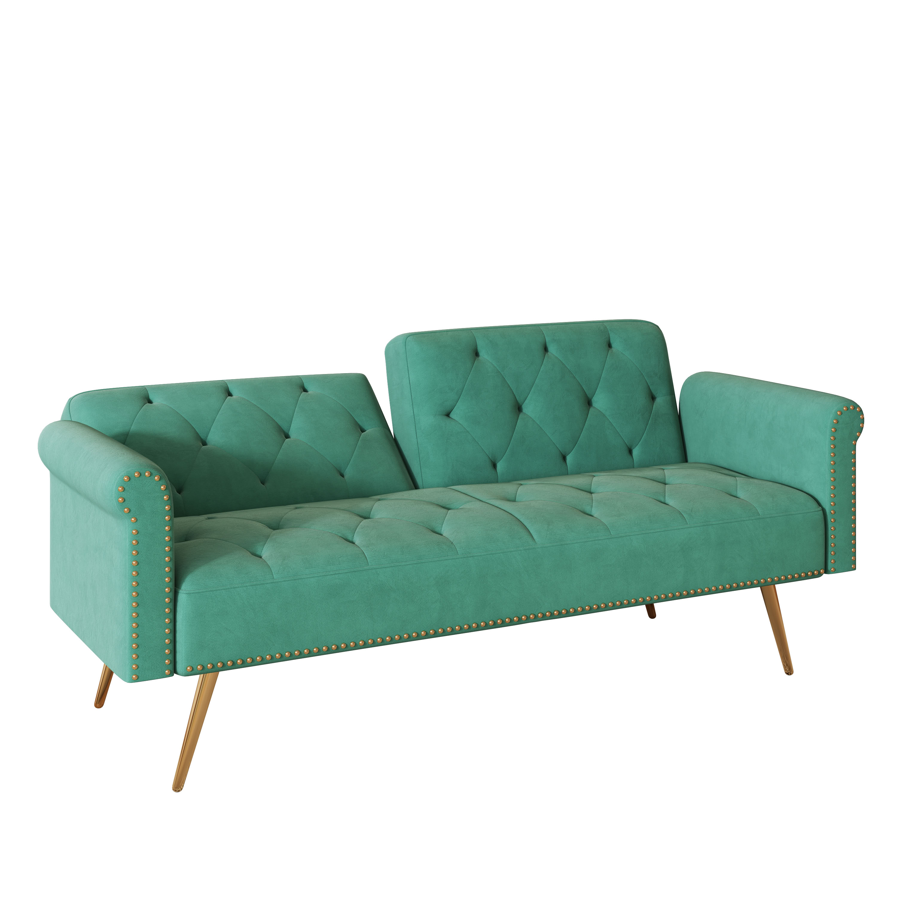 MAYEERTY Convertible Sofa Bed, Loveseat Sofa with Matching Pillows, Velvet Upholstered for Apartments Small Space, Green