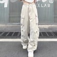 thumbnail image 6 of Women's Wide Leg Cargo Pants - High Street Style, Drawstring Bottom, Multi-Pocket Design, Loose Fit - S-XXXL Sizes, 6 of 8