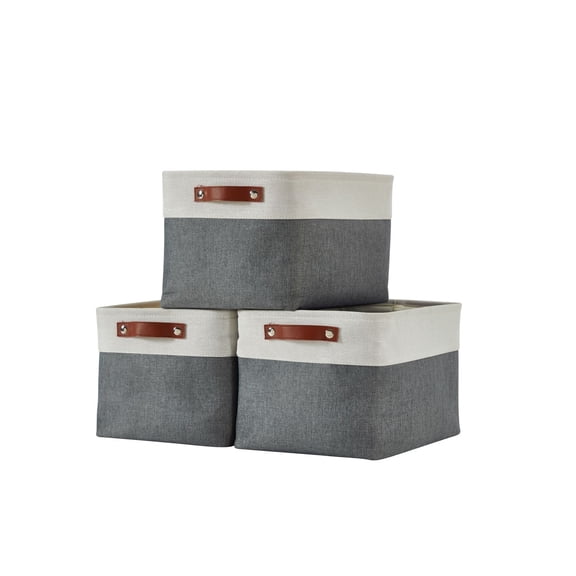 DECOMOMO 15 x 11 x 9.5 in Foldable Fabric Storage Bin, Slate Grey and White, Set of 3 Count Pack