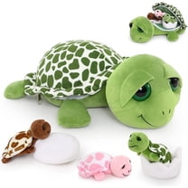 MorisMos Sea Turtle Stuffed Animal 13" Mom Stuffed Turtle with 3 Baby and 2 Eggs with Big Eyes