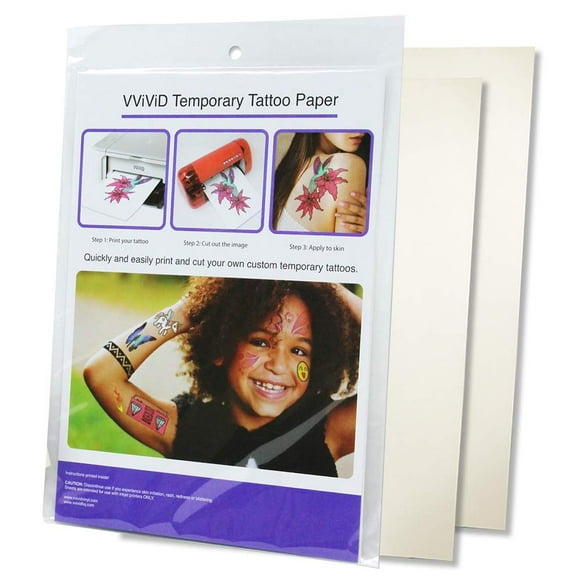 VViViD Easy-to-Apply Printable Inkjet Rub-On Temporary Tattoo Paper 2-Sheet Pack