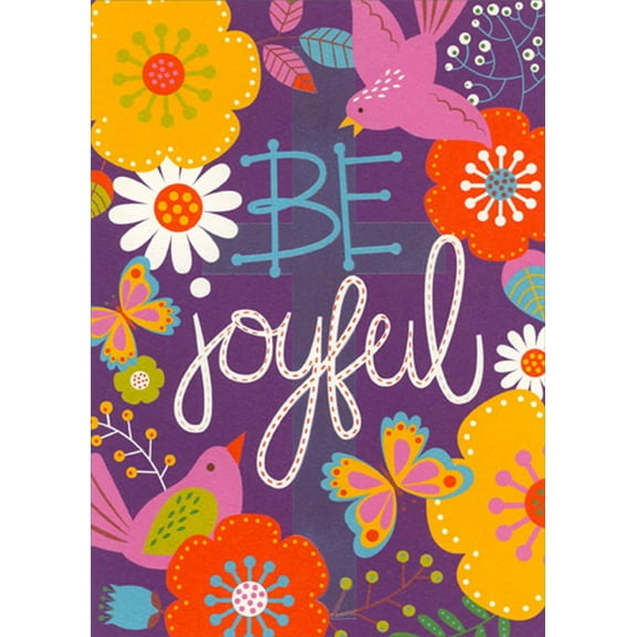 RSVP Be Joyful : Cross, Flowers, Birds and Butterflies Religious Easter Card
