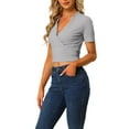 thumbnail image 4 of INSPIRE CHIC Women's Deep V Neck Short Sleeve Cross Wrap Ribbed Crop Tops, 4 of 6