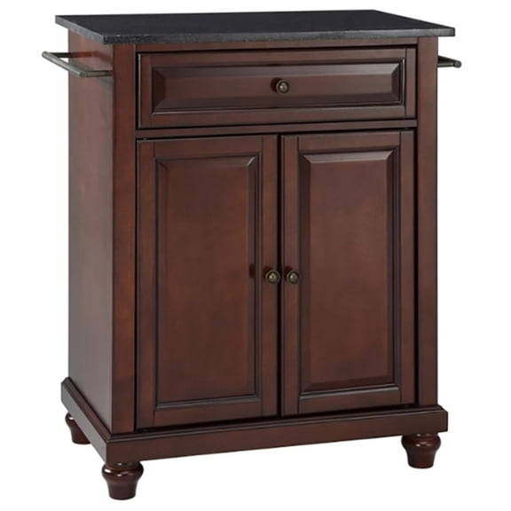 CAMBRIDGE SOLID BLACK GRANITE TOP PORTABLE KITCHEN ISLAND IN VINTAGE MAHOGANY FINISH