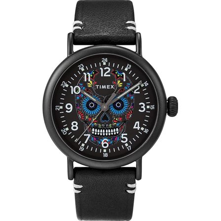 Timex TW2U95200 Dia de los Muertos Men's Analog Round Watch Black Leather Strap