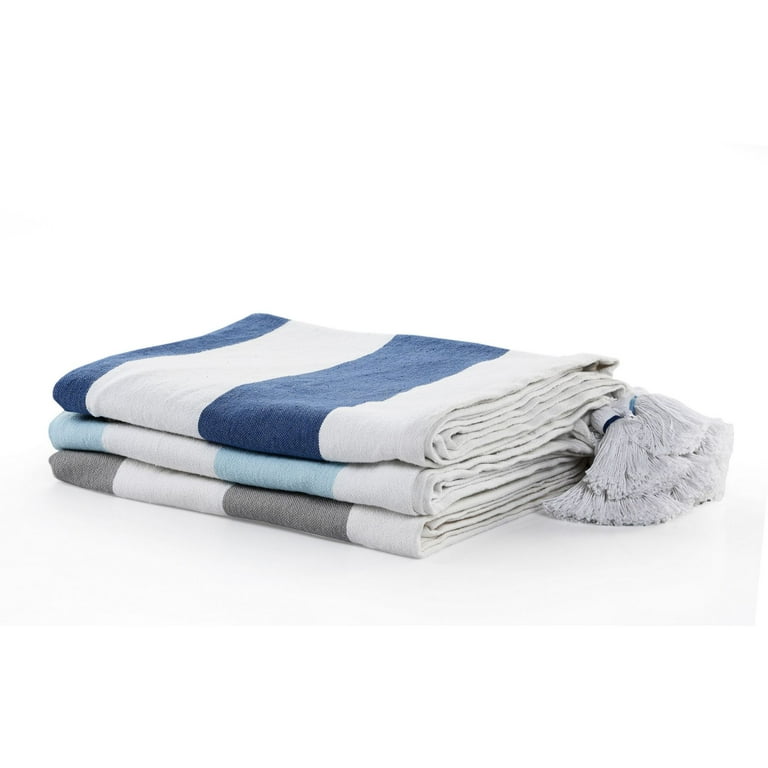 Laddha Home Designs Navy Blue and White Striped Throw Blanket 50