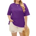thumbnail image 3 of Langwyqu Plus Size Women Solid Color Round Neck Short Sleeve Casual T-Shirt Blouse, 3 of 5
