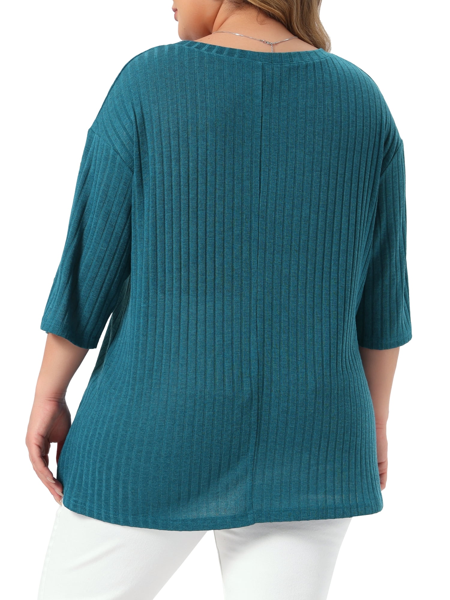 DARING DIVA Women's Plus Crew Neck Slit 3/4 Sleeve Button Tops 1X Lake Blue