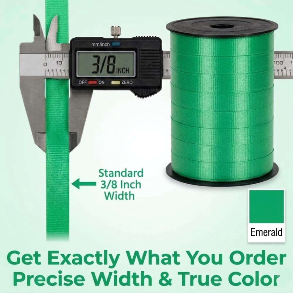 PMU 250 Yards x 3/8in Emerald Green Crimped Curling Ribbon String for Gift Wrapping Ribbon Balloon String Birthday Celebration Party Presents Decor, Festival Art Craft Accessories (1-250 Yard Rolls)