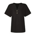 thumbnail image 7 of YI YI Women's Summer Tops Dressy Casual Short Sleeve Button Down Shirts Loose Fit V Neck Tunic Blouses XL Black, 7 of 7