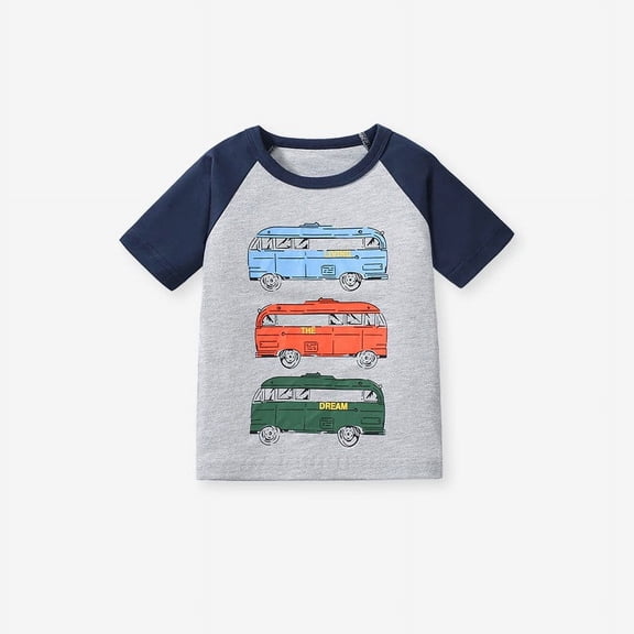 Boys Tshirts Truck Print Crew Neck Short Sleeve Breathable Tops for Everyday Wear Boys' Tops Tees Shirts Light Gray 18 Months-24 Months