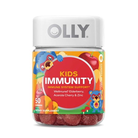 OLLY Kids Immunity Gummy Multivitamin, 25 Day Supply (50 Count), Cherry Berry, Wellmune, Elderberry, Acerola Cherries, Chewable Supplement