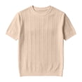 thumbnail image 3 of Hearthz Men's Shirts Short Sleeve Rib Knit Crewneck Shirts for Men Summer Fall Textured Knit Streetwear Mens Athletic Shirts Khaki L, 3 of 6