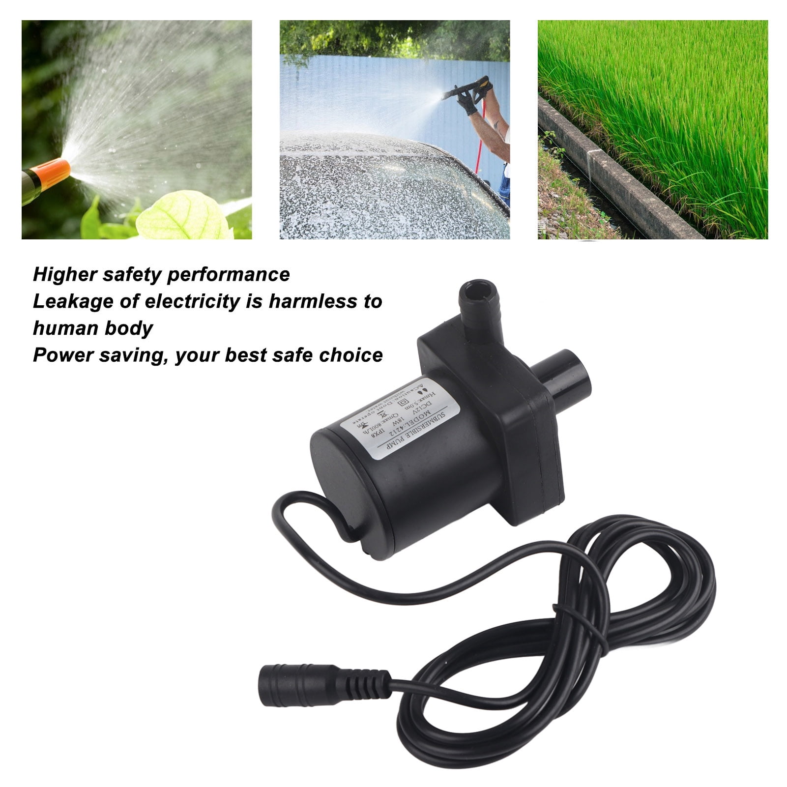 DC Submersible Pump Mini Silent Brushless Motor for Pools Pond Aquarium 12V 18W 800L/h