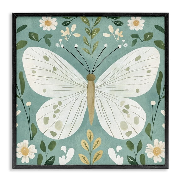 Stupell Industries Teal Butterfly Garden with Daisies Black Framed Giclee Art, design by Petal Prints Design