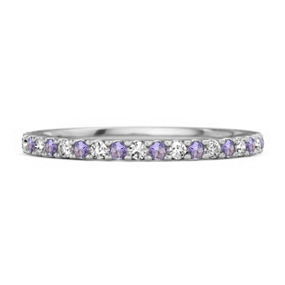 Mooneye 0.18 Cts Amethyst Half Eternity 925 Sterling Silver Stackable Women Valentines Day Gift Ring