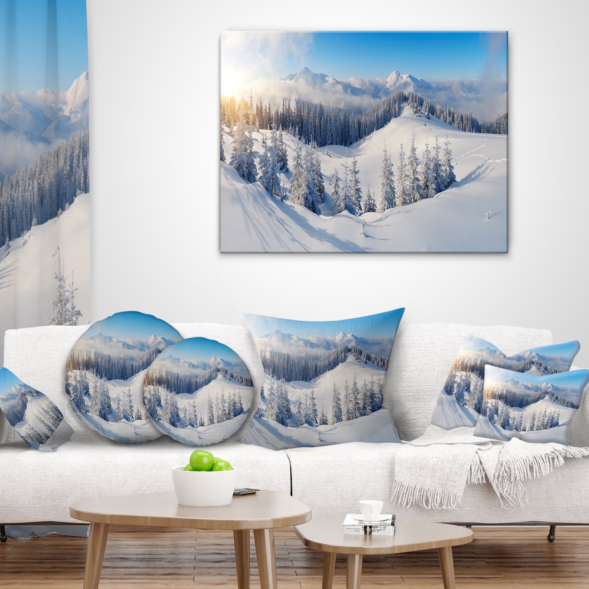 Designart Winter Mountains Panorama - Photography Throw Pillow - 12x20