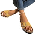 thumbnail image 5 of LTTVQM Womens Slide Sandals Arch Support Platform Open-Toe Cork Footbed Casual Sandals Slip on Comfortable Adjustable Buckle Slides for Vacation Yellow 37(US-6.5), 5 of 5